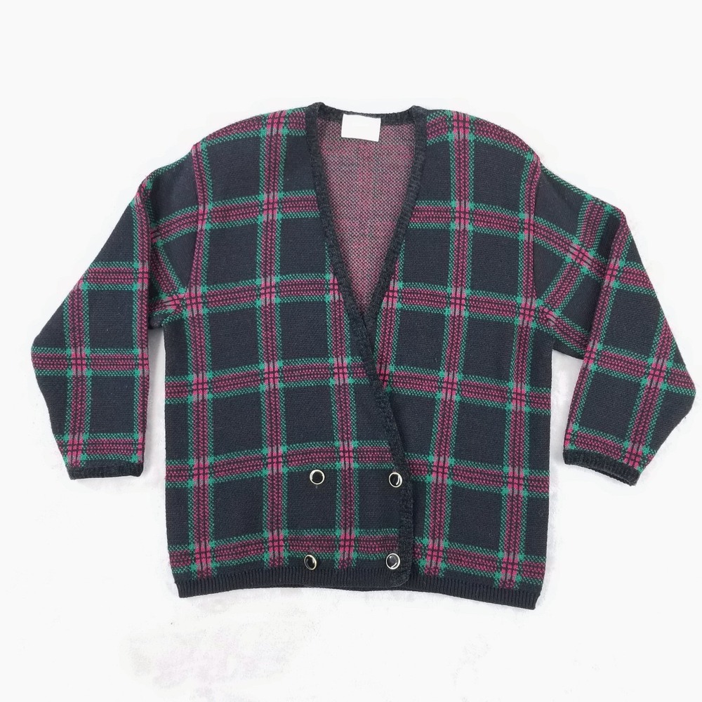 Vintage Pendleton Cardigan Women Large 100% Wool Plaid Double-Breasted Sweater